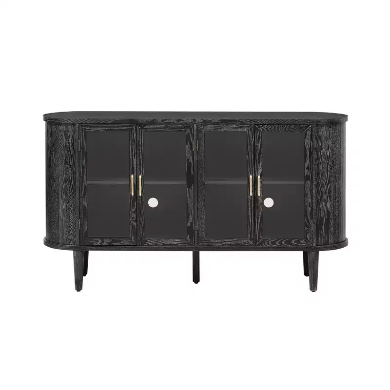 Luxystar Farmhouse Sideboard Cabinet with Storage, Wood Buffet Cabinet with Glass Doors and Adjustable Shelves for Dining and Living Room, Black