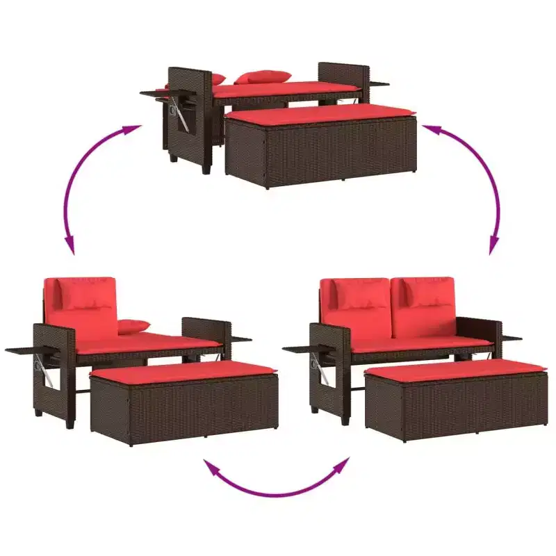 vidaXL Reclining Patio Bench with Cushions Seating Poly Rattan
