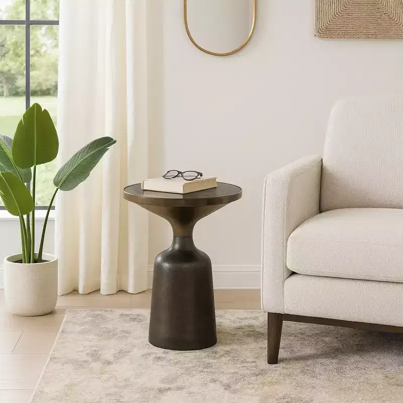 Striking End Table, Side Table, or Small Night Stand for Room Decor - Two-Tone Metal Accent Table with Marble Top for Small Spaces