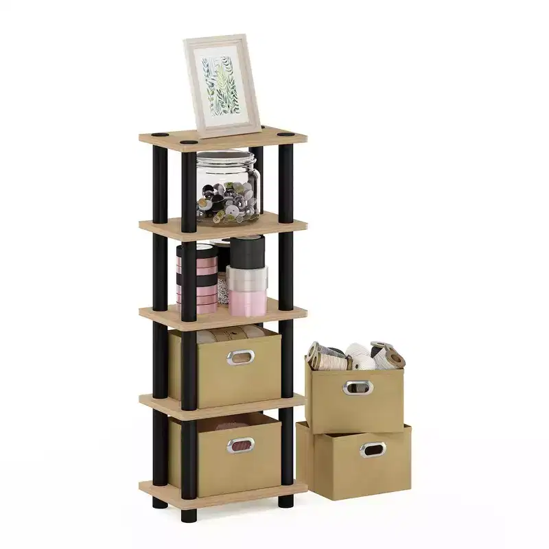 Furinno 5-Tier Multi-Functional Storage Shelves Display Rack Bookcase for Bathroom&Living room&Home office&Kitchen,Oak