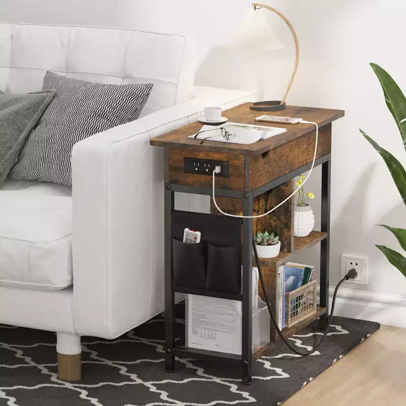 Charging End Table with USB Outlets and Flip-Top Storage