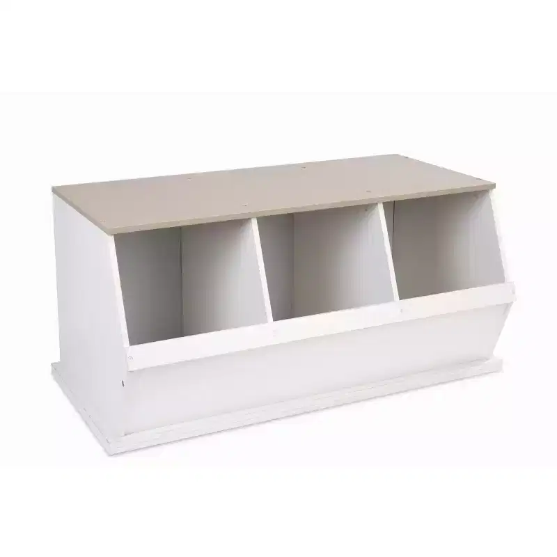 Badger Basket Three Bin Stackable Storage Cubby White/Gray Woodgrain