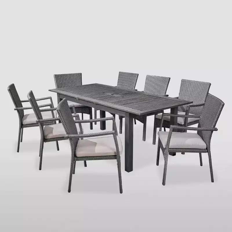 Davenport 9pc Wood and Wicker Expandable Dining Set Dark Gray/Gray - Christopher Knight Home