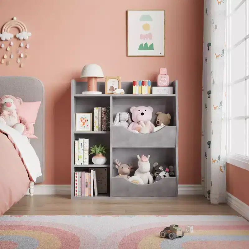 Kids 3-Tier Toy Storage Organizer Kids Bookshelf Double Sided Tray- 5 Compartment Bookshelf and Toy Shelf for Bedroom, Living Room, and Kindergarten