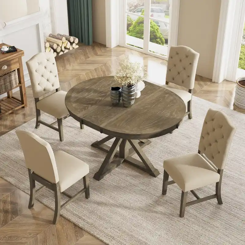 6-Piece Dining Table Set with Extendable Table and 4 Chairs