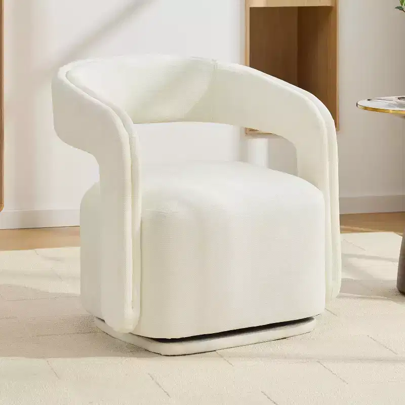 TUYOHW Chenille Fabric Swivel Accent Armchair,Barrel Leisure Chair with Curved Backrest,Upholstered Reading Chair for Living Room,Bedroom,Study