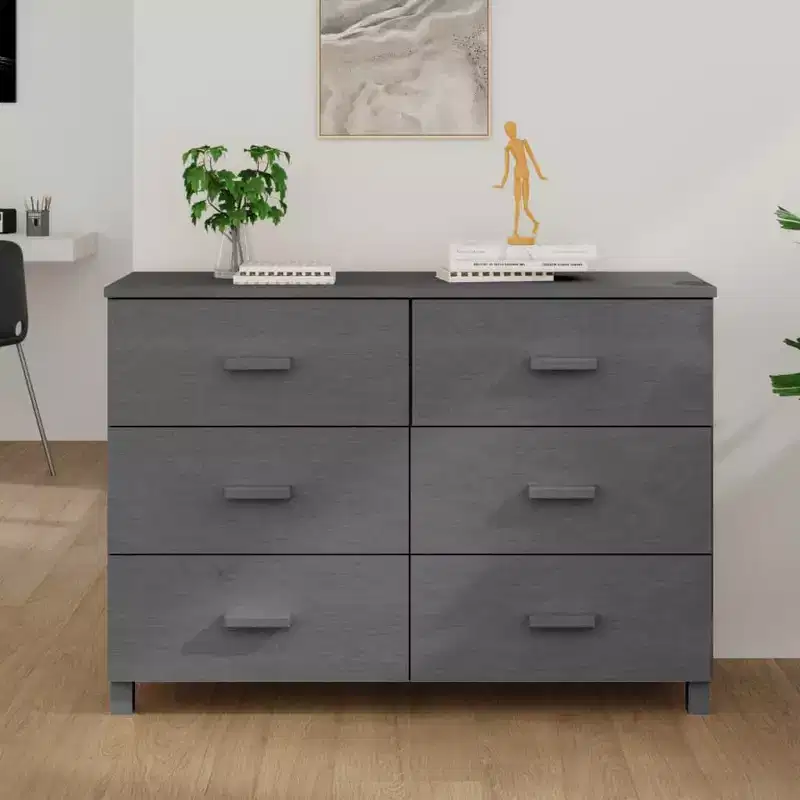 6 Drawer Solid Pine Dresser - Dark Gray
