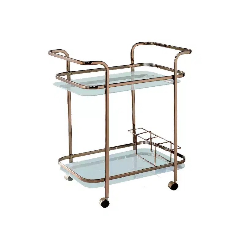 Elleria Rectangular Metal Serving Cart: Wine & Beverage Cart with Glass Shelves