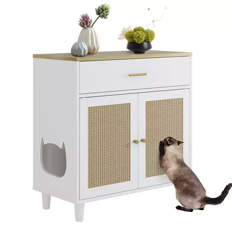 Hidden Cat Litter Box Cabinet, Dog-Proof, Modern Cat Furniture with Storage for Home