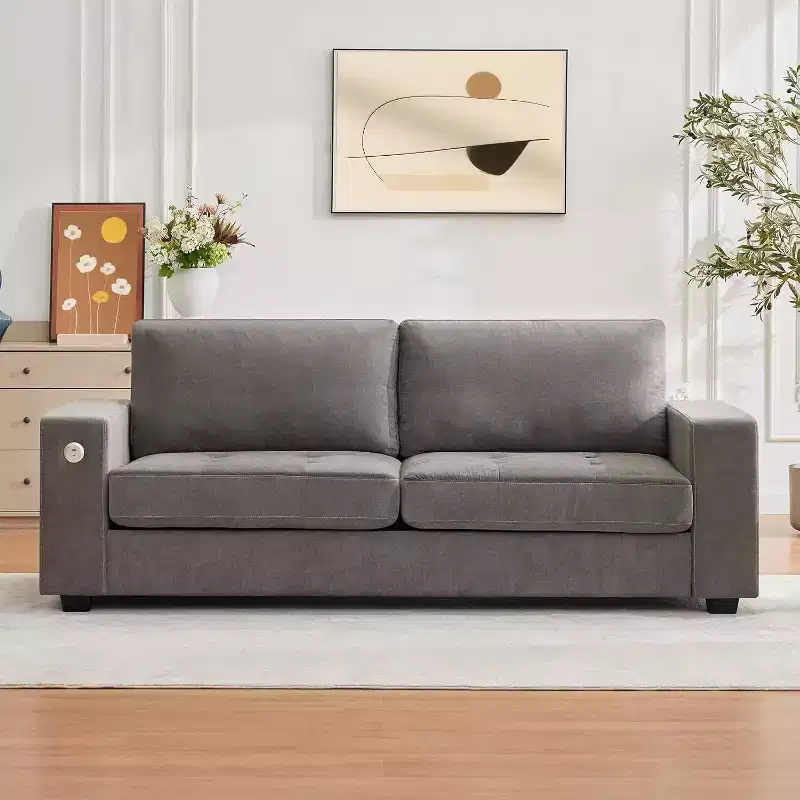 90 Loveseat Sofa Comfy Couches with USB/Type-C Charging Ports, Removable Covers & Wood Frame for Small Spaces