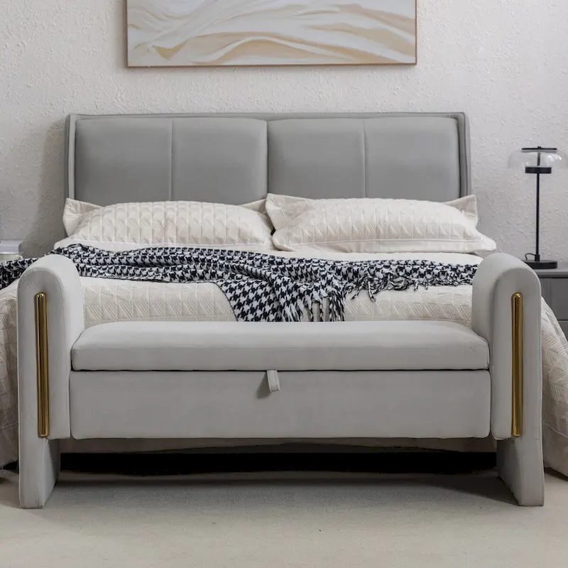 Velvet Storage Bench with Metal Trim