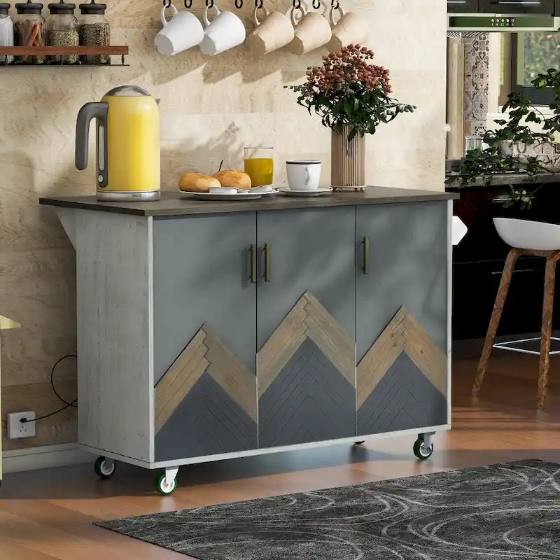 47D Wood Kitchen Island with Drop Leaf, with Internal Storage Rack