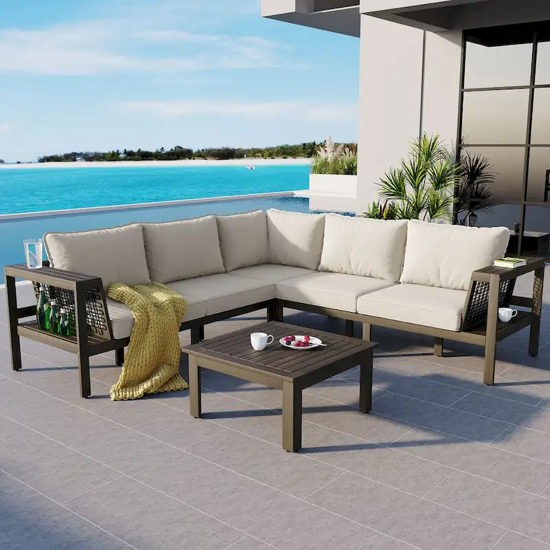 4 Pieces Outdoor Wood Sofa Set