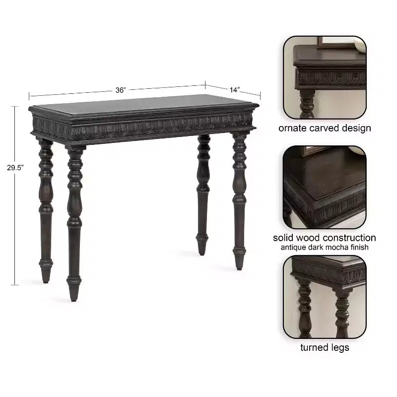 Kate and Laurel Patresa Carved Wood Console Table, 36x14x30, Dark Brown