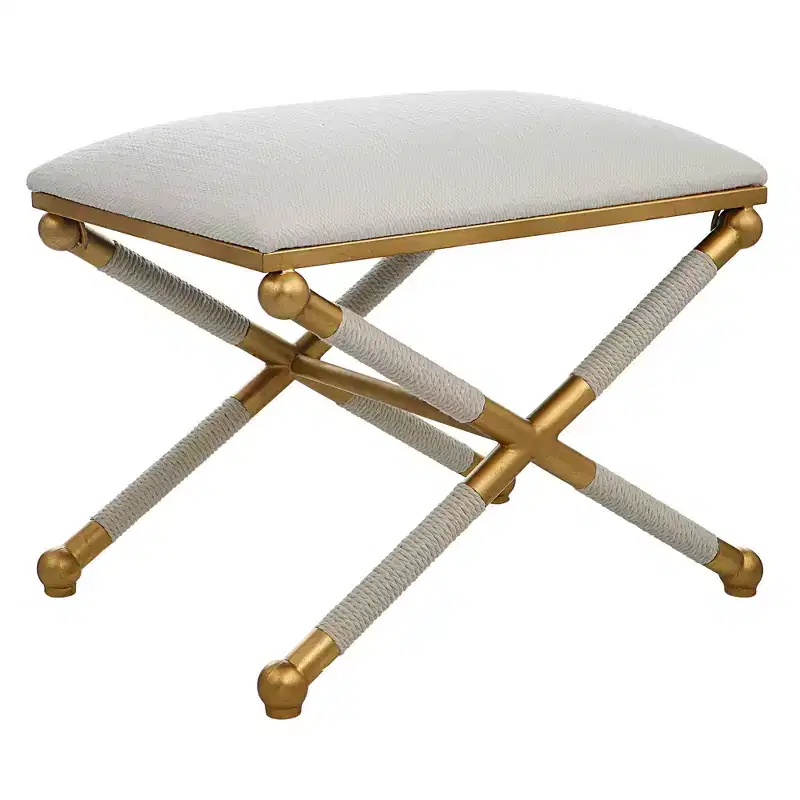 Uttermost Socialite 24 Wide White Gold Ottoman