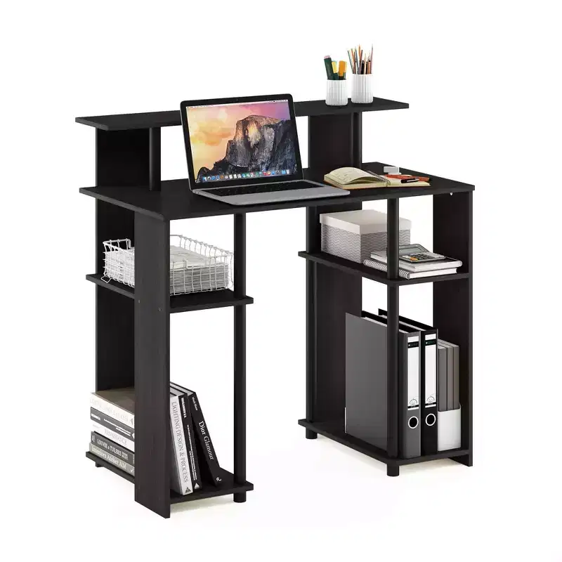 Furinno Simple Design Computer Desk Home Office Workstation Study Writing Desk Open Bookcsae with CPU Stand,Walnut