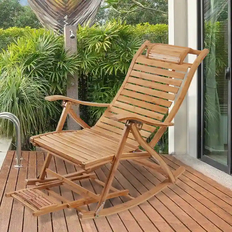 Brown, Foldable Bamboo Rocking Recliner Chair, 1-Person