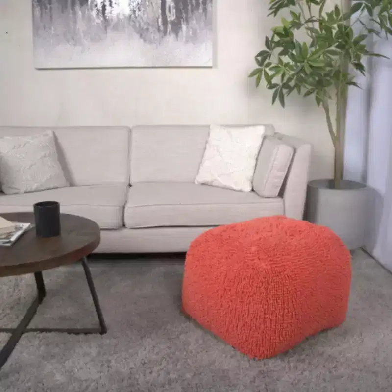 TUYOHW Modern Square Ottoman with Colorful Chenille Upholstered Spongy Pouf with Cozy Texture Plush Stepping Stool for Living Room, Bedroom