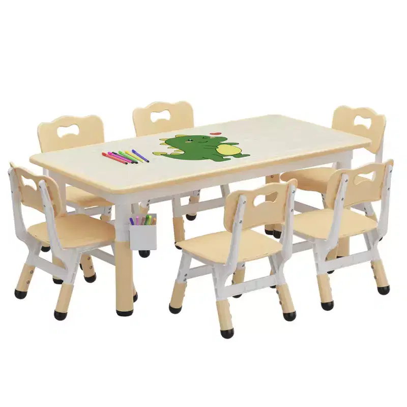 Kids Study Table and Chairs Set with Storage, Height Adjustable Toddler Table & Chair Set for Kids Ages 3-8, Anti-Slip Floor Mats, Easy-Clean Desktop