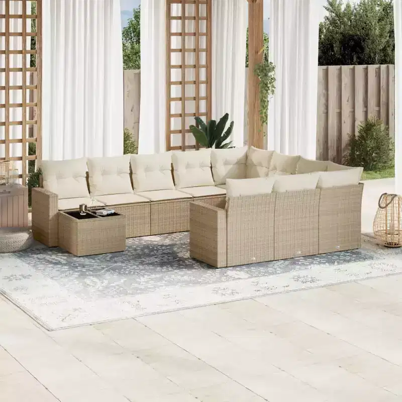 vidaXL 11 Piece Patio Sofa Set with Cushions, Poly Rattan Outdoor Sectional, Multiple Colors