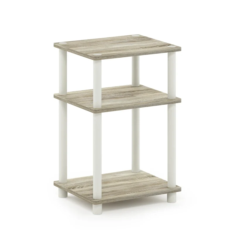 3-Tier End Table, Sonoma Oak/White, No-Tools Assembly, 1-Person