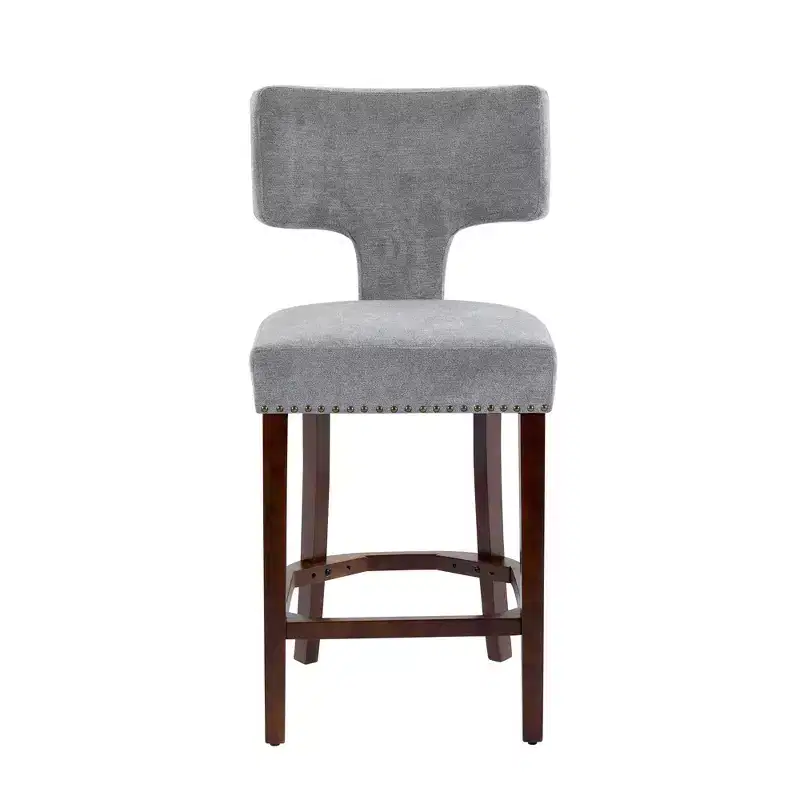 sumyeg Set of 2 Mid-Century Counter Stools with Curved Back and Upholstered Seat