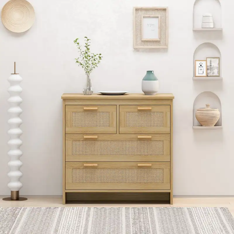 4-Drawer Rattan Cabinet for Bedroom, Living Room and Hallway - Easy Assembly