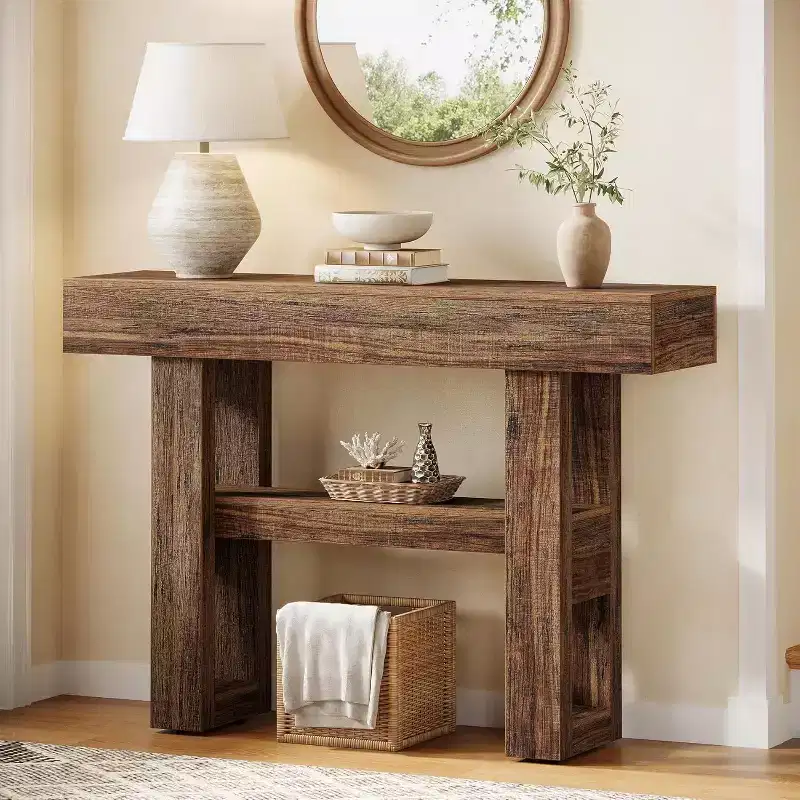 Lantine 41.34-Inch Farmhouse Console Table, 2-Tier Narrow Sofa Table Behind The Couch