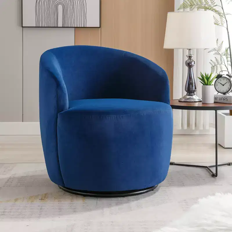 Fabric Swivel Accent Armchair Barrel Chair With Black Powder Coating Metal Ring