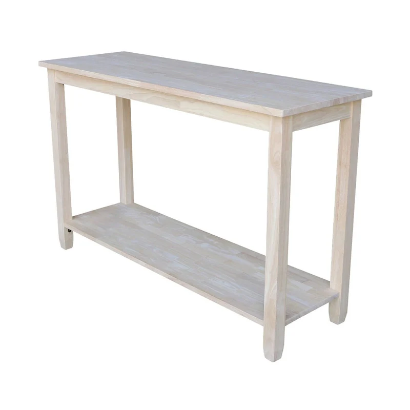 Unfinished Solid Parawood Sofa Server Table | Butcher Block Top | Lower Shelf | 48