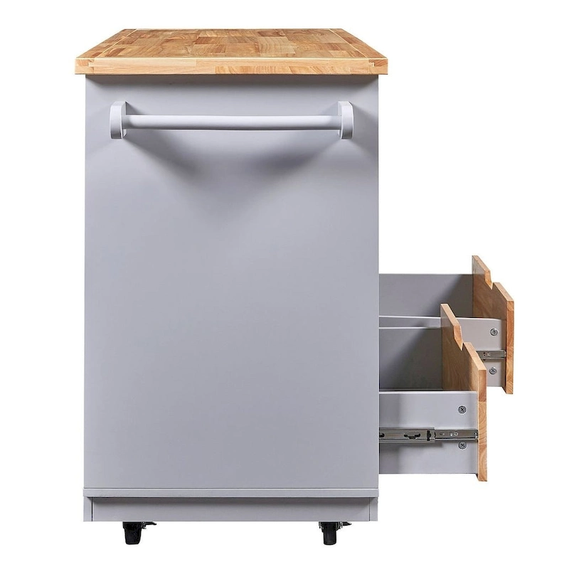 Kitchen Island on Wheels with Open Compartments and 2 Drawers