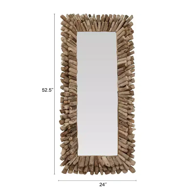 Storied Home Big Driftwood Framed Wall Mirror Natural: Coastal-Inspired, Rectangular, Wood & Glass, 24"x52.5"
