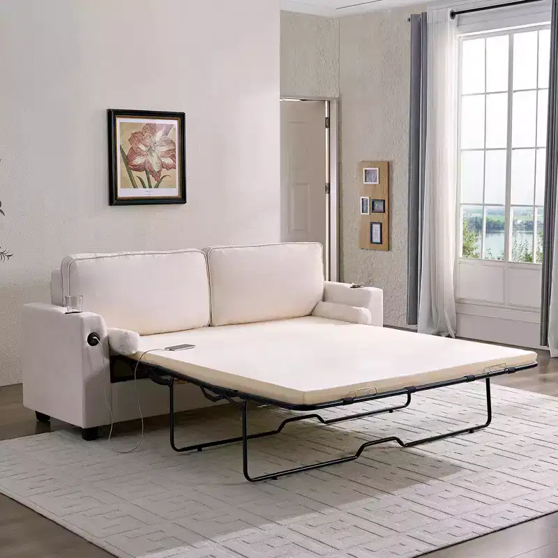 Mjkone Pull Out Loveseat Sofa Bed,Sleeper Sofa Couch Bed with Memory Foam Mattress,Cup Holder,USB Charging Ports