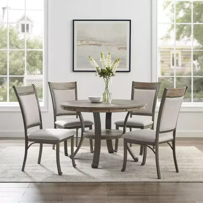 Round Dining Table - MDF Top with Powder-Coated Metal Frame, Seats 4