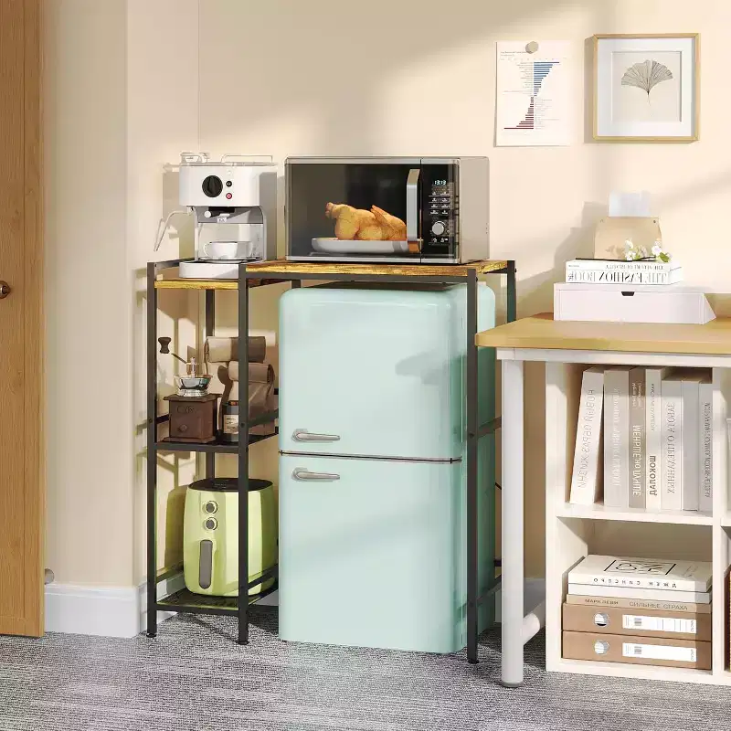 Space-Saving Mini Fridge Stand with Adjustable Shelf  Coffee Bar Microwave Storage Cart  Perfect for Small Apartments & Dorms