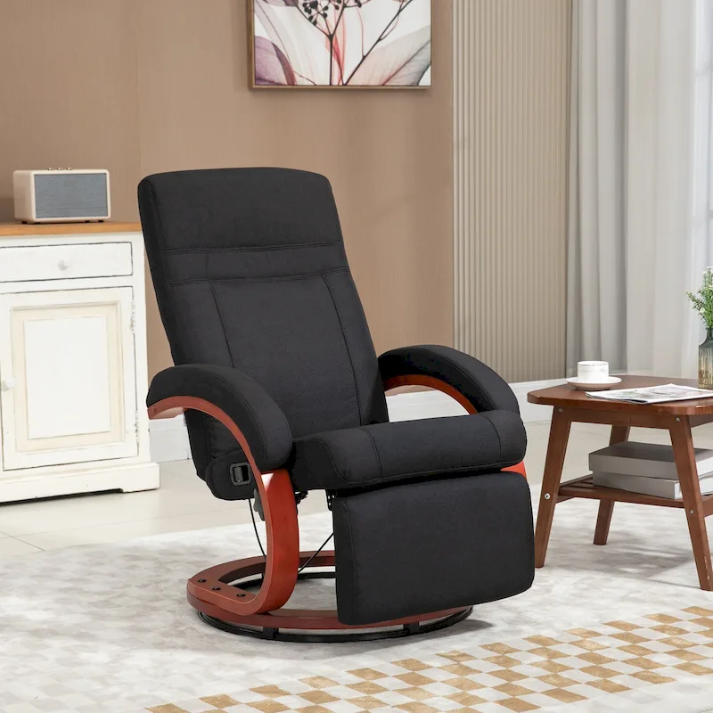 Black Linen 360° Swivel Manual Recliner Chair with Footrest for 1 Person