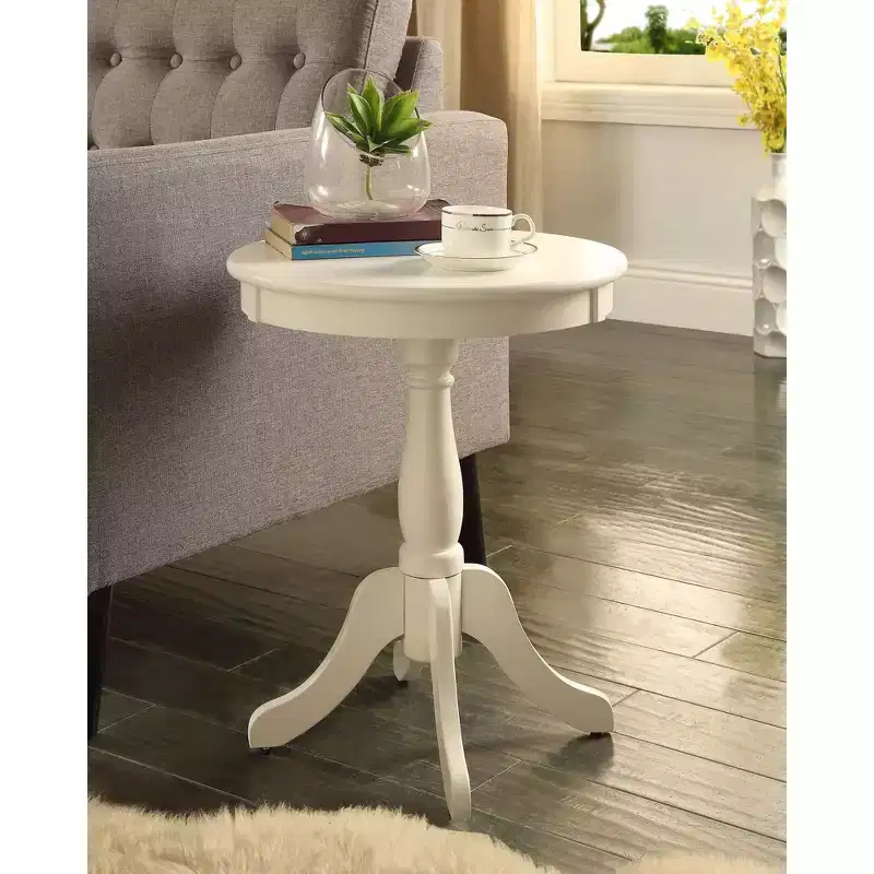 Alger 18 Wide White Round Traditional Pedestal Wood Side Table
