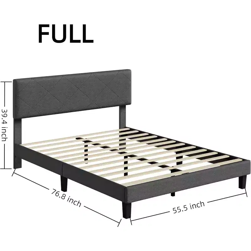 Bed Frame with Upholstered Headboard,Platform Bed Frame with Wooden Slat Support, Easy Assembly Platform Bed, No Box Spring Needed Noise Free