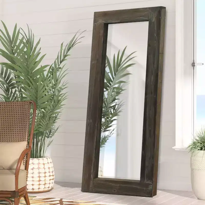 58x24 inch Solid Wood Wide Edged Hollow Right Angled Rectangular Brown Full-length Mirror (without Bracket)