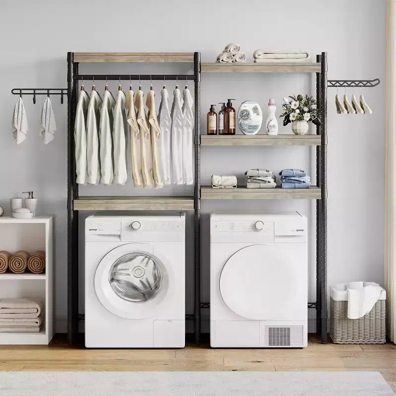 Over-the-Washer Shelf, 5-Tier Dryer Storage Shelf with Adjustable Height, Bathroom Shelf, Space-Saving Storage for Bathroom, Laundry Room
