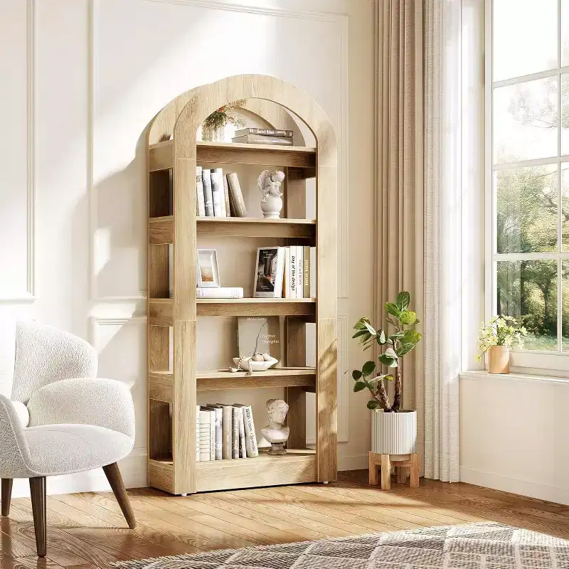 Lantine 5-Tier Arch-Shaped Bookshelf, Tall Standing Wooden Modern Storage Bookcase for office,living room