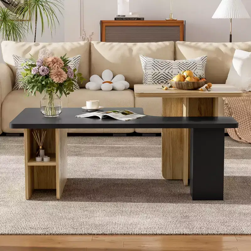 Farmhouse Nesting Coffee Table Set of 2, Rectangle Center Table Set with Storage for Living Room