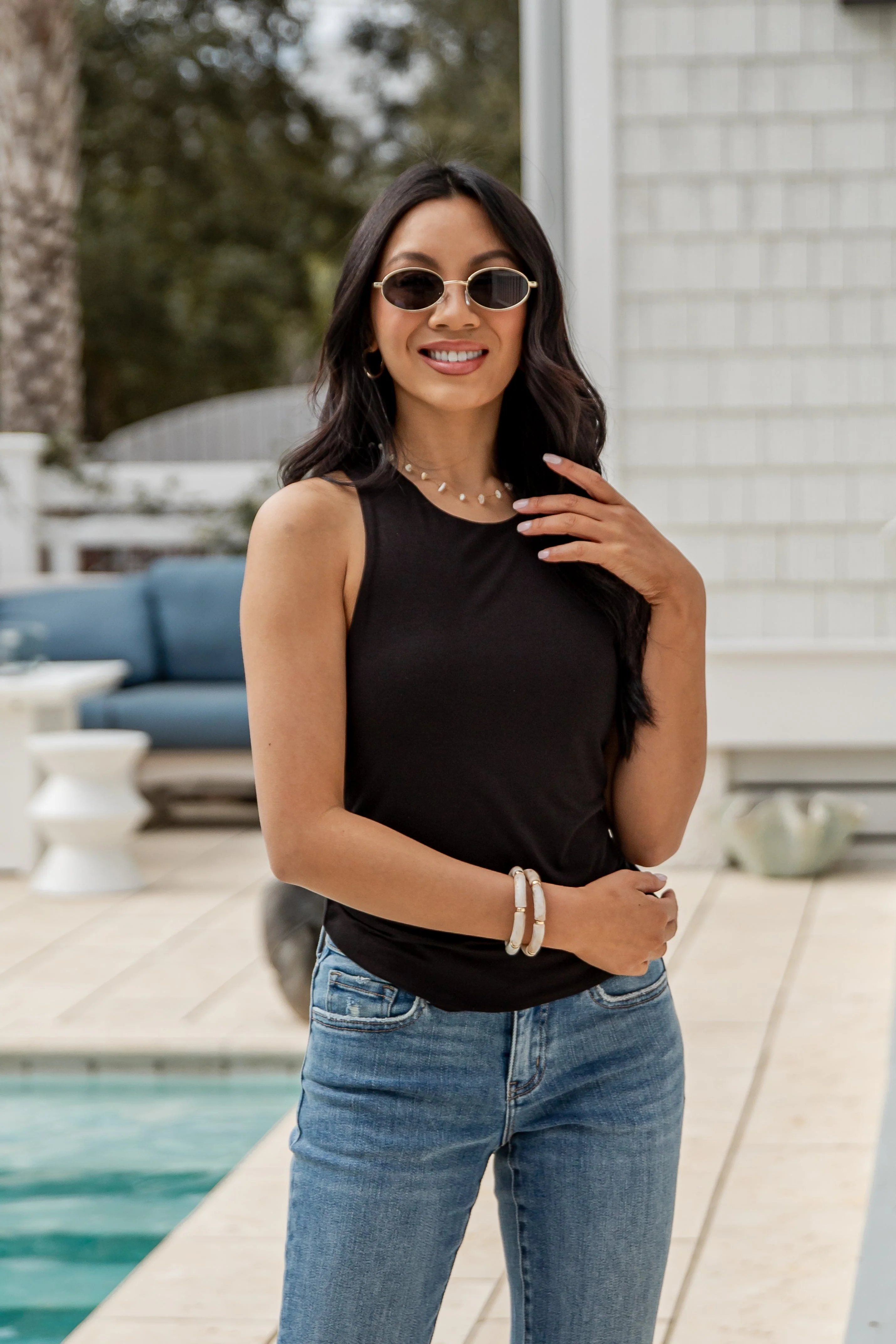 Sleeveless Relaxed Rayon Basic Tank Top