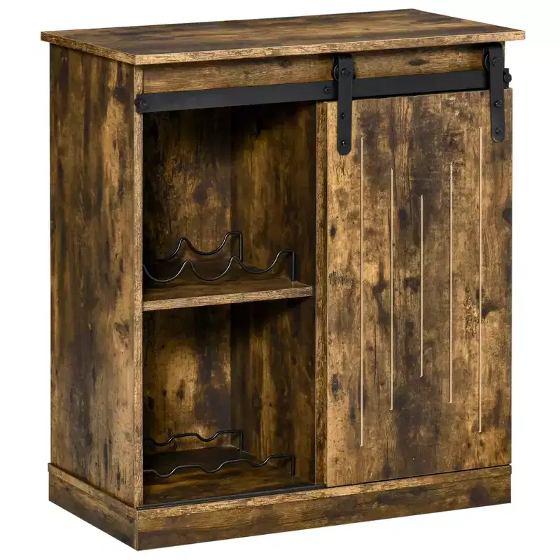 Industrial Sideboard Storage Cabinet with Sliding Barn Door & 6-Bottle Wine Rack