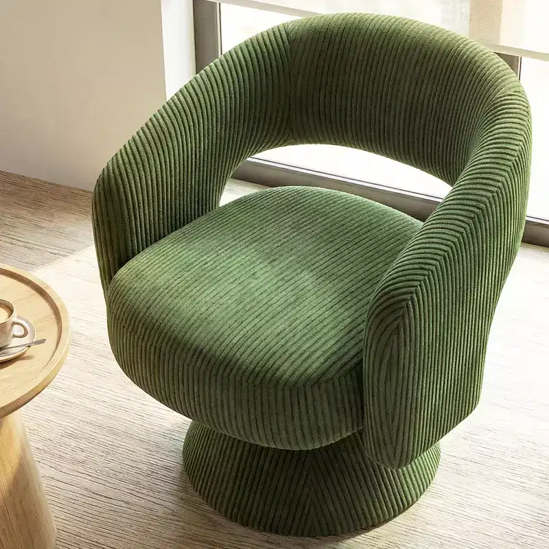 Swivel Barrel Accent Chair, Modern Upholstered Living Room Chair with Thick Padding for Reading, Green
