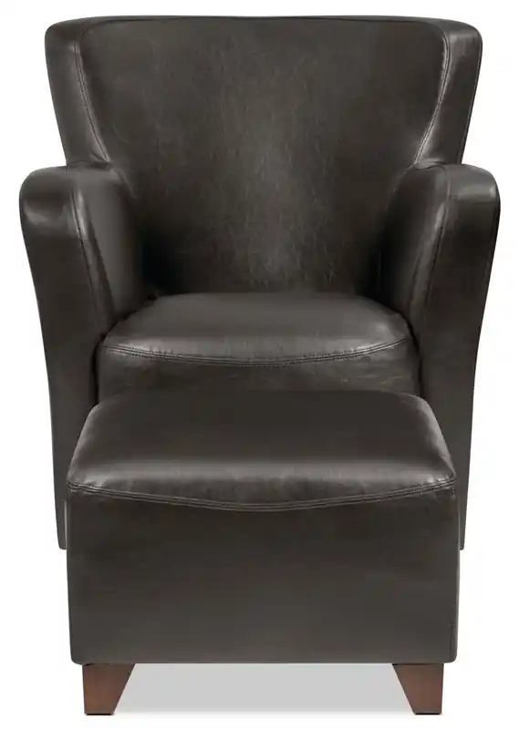 22.5 Faux Leather Ottoman with Wood Legs