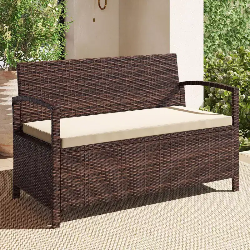 Costway 42 Gallon Deck Box with Seating for Garden Tools and Pool Supplies for Front Porch