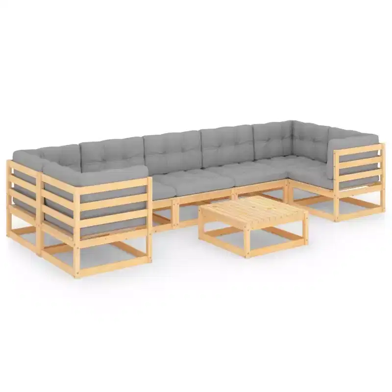 vidaXL Patio Furniture Set 8 Piece Outdoor Sectional Sofa Solid Wood Pine - Natural With Cushions