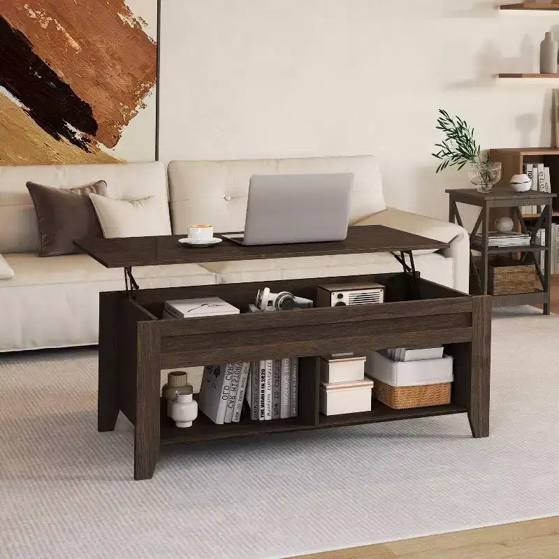 Yaheetech Lift Top Coffee Table with Hidden Compartment & 2 Open Shelves for Living Room