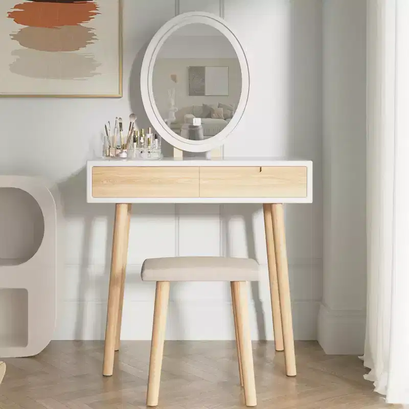 31.5 Natural Wood Makeup Vanity Desk Set